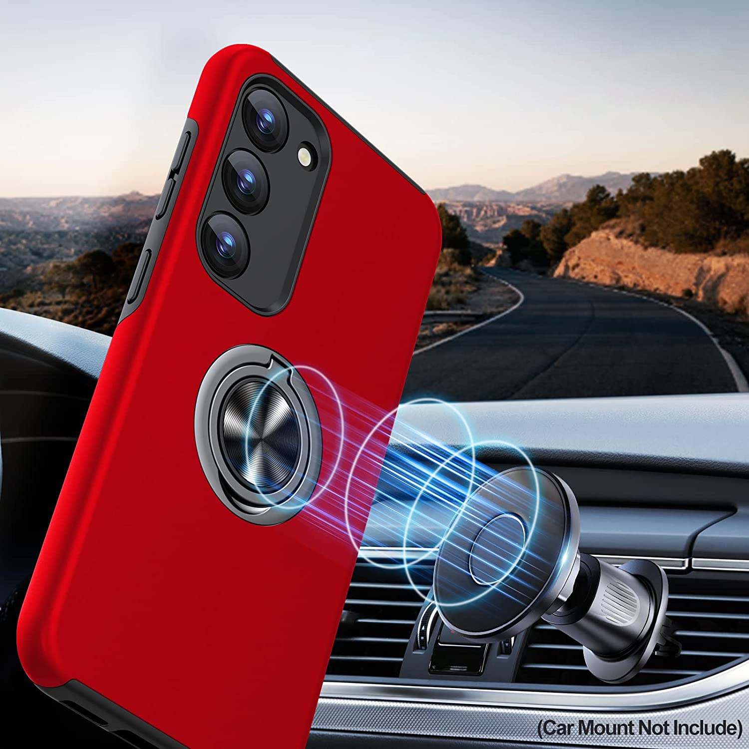 Husa pentru Samsung Galaxy S23, inel rotativ 360° si Kickstand, Protectie Militara Antisoc, cu disipare termica, Rosu