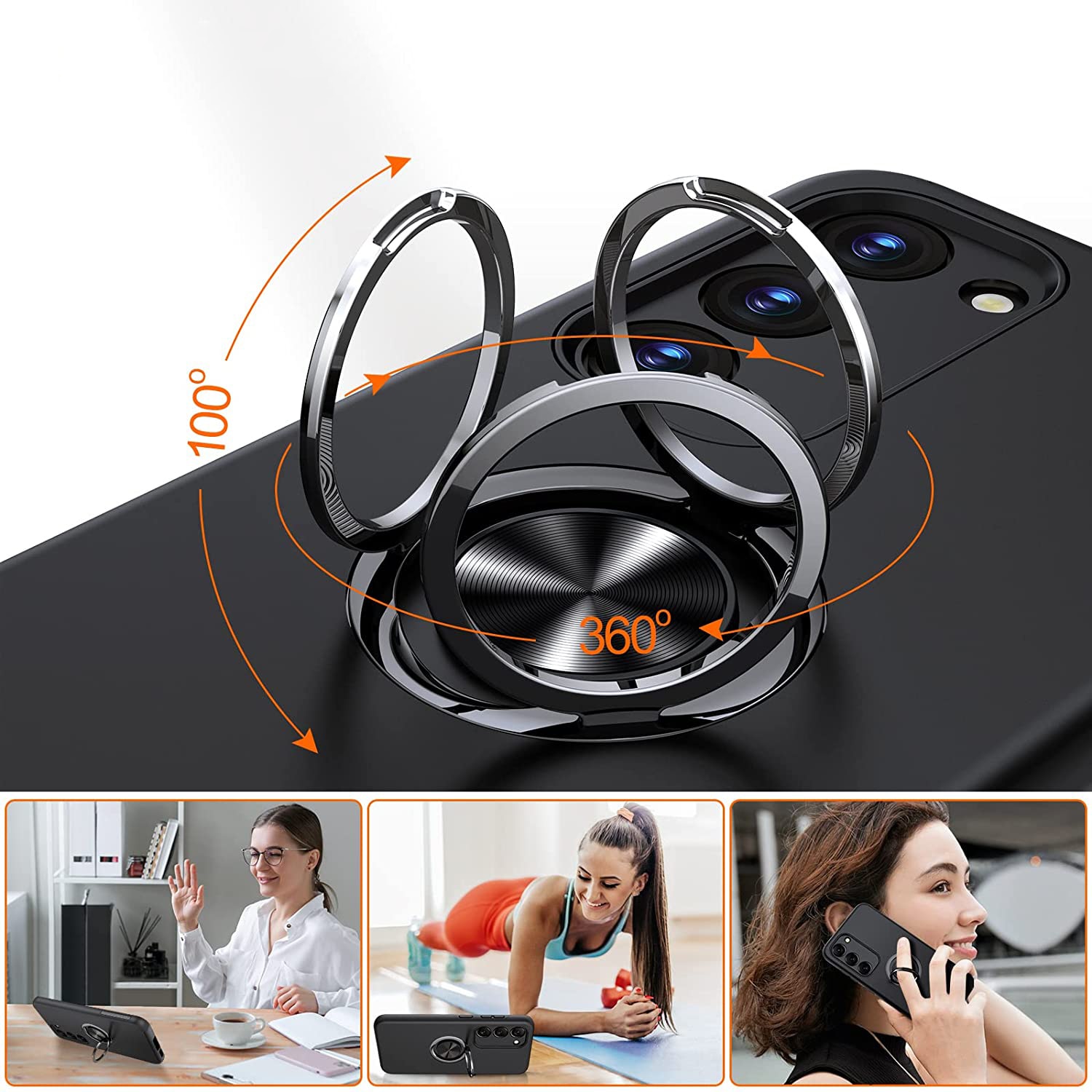 Husa pentru Samsung Galaxy S23 Plus, inel rotativ 360° si Kickstand, Protectie Militara Antisoc, cu disipare termica, Negru