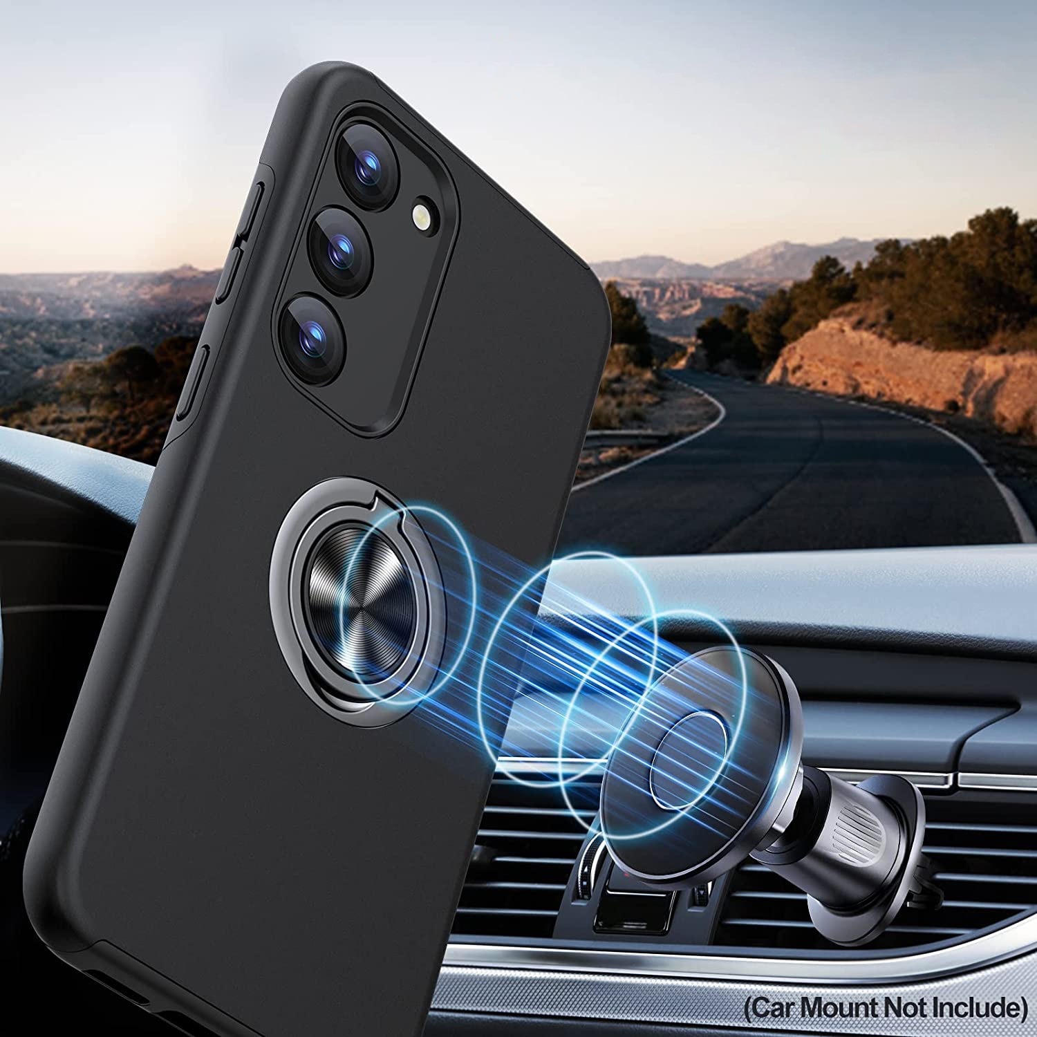 Husa pentru Samsung Galaxy S23 Plus, inel rotativ 360° si Kickstand, Protectie Militara Antisoc, cu disipare termica, Negru