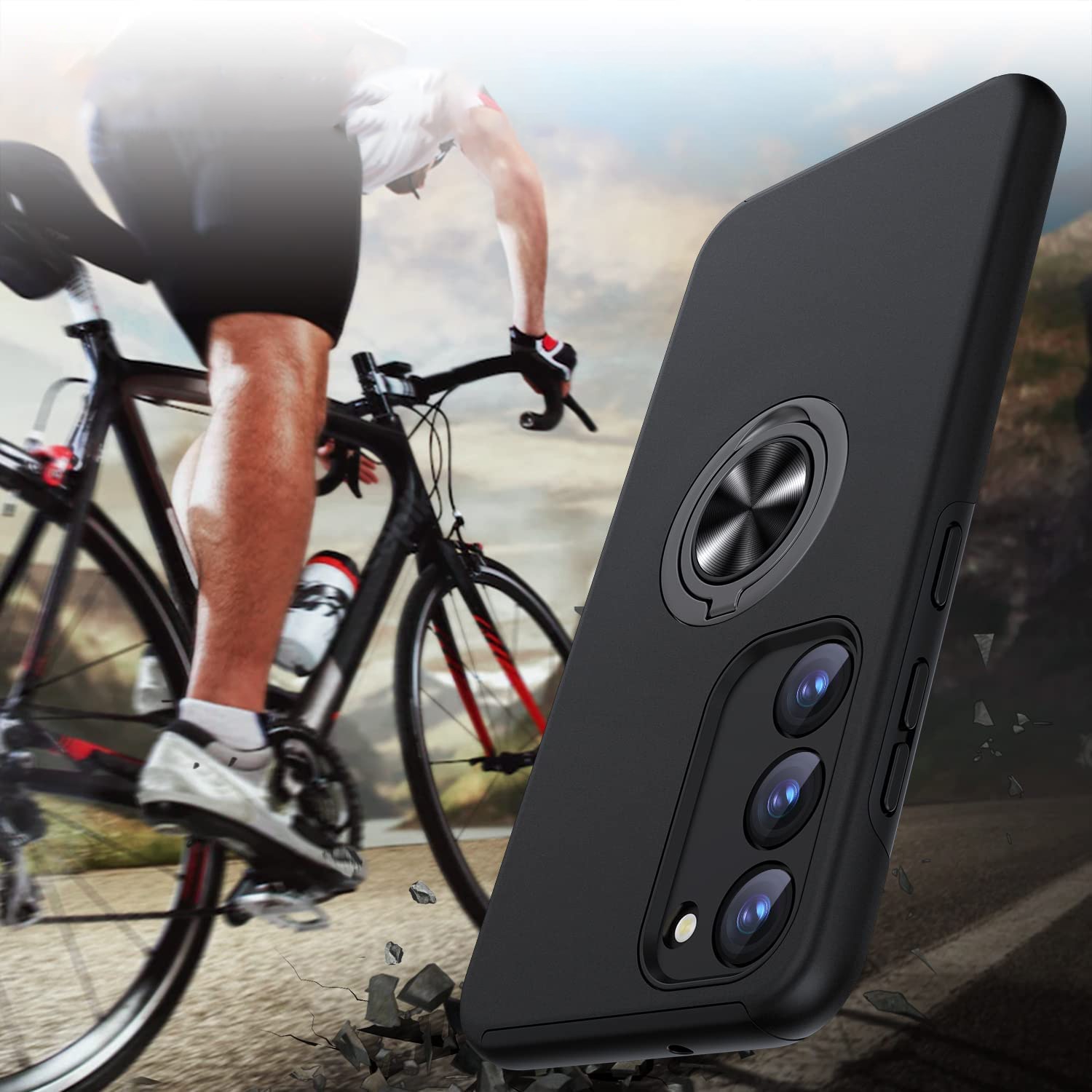 Husa pentru Samsung Galaxy S23 Plus, inel rotativ 360° si Kickstand, Protectie Militara Antisoc, cu disipare termica, Negru