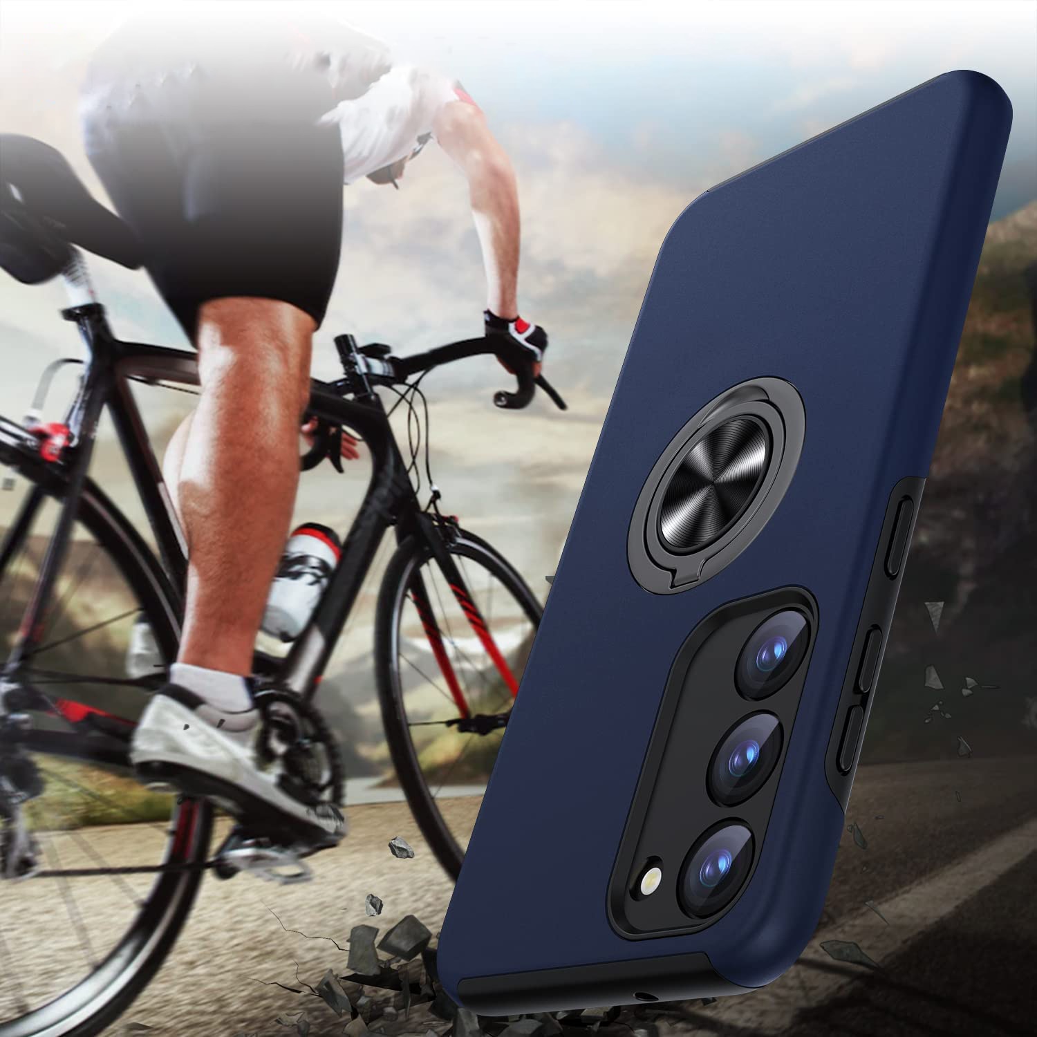 Husa pentru Samsung Galaxy S23 Plus, inel rotativ 360° si Kickstand, Protectie Militara Antisoc, cu disipare termica, Blue