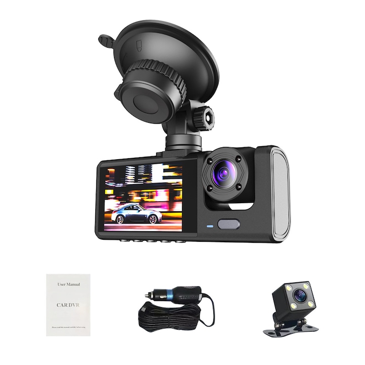 Camera auto ultracompacta, 3 camere, 1080P Full HD, vedere nocturna, senzor miscare, senzor G