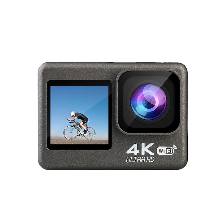 Camera de actiune, 4K 60FPS, fotografiere 24MP, 2 ecrane, functie de stabilizare, waterproof, conexiune WiFi, 170 grade