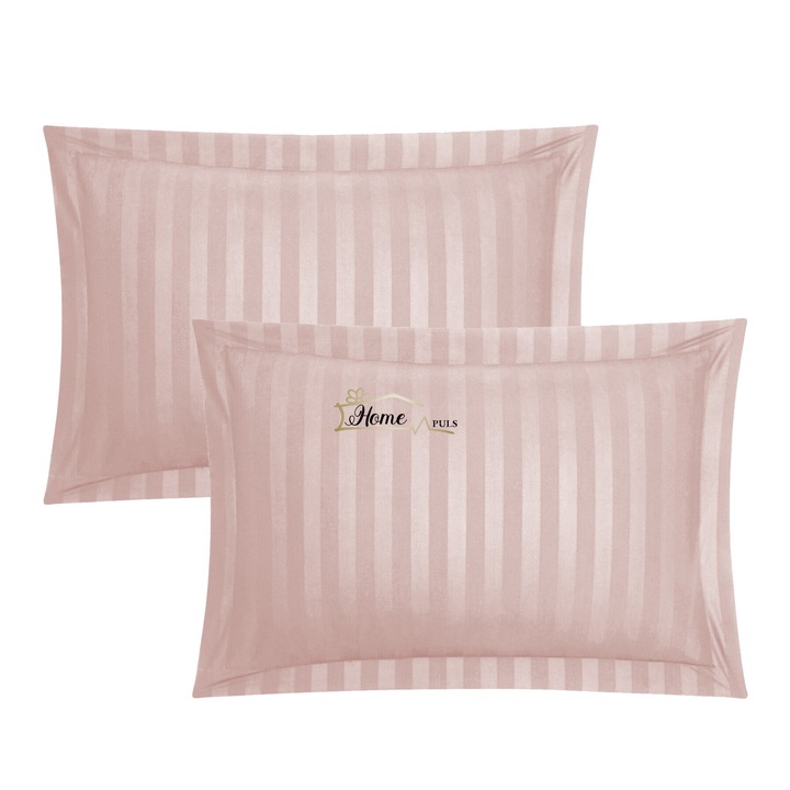2 db párnahuzat készlet 50x70 cm Damaszk pamut 100% csík 1 cm, fukszia, púderrózsaszín