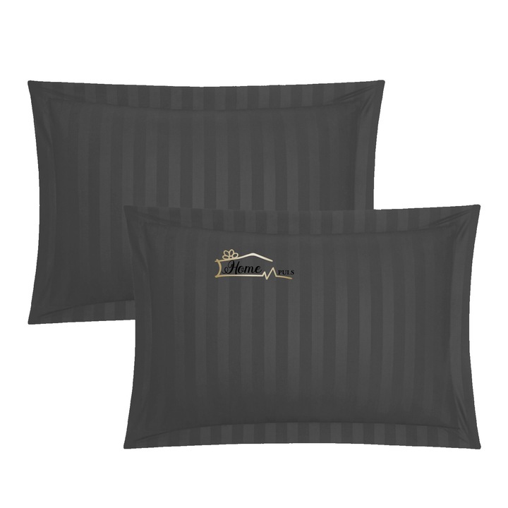 2 db párnahuzat készlet 50x70 cm Damaszk pamut 100% csík 1 cm, Pucioasa, Fekete
