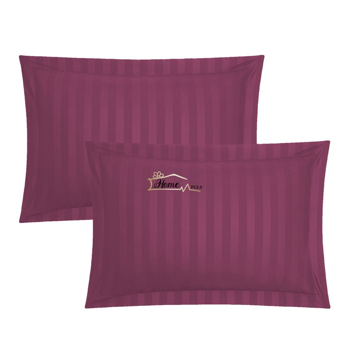 2 db párnahuzat készlet 50x70 cm Damaszt pamut 100% csík 1 cm, fukszia, lila