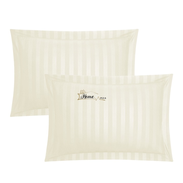 2 db párnahuzat készlet 50x70 cm Damaszk pamut 100% csík 1 cm, fukszia, világos krém