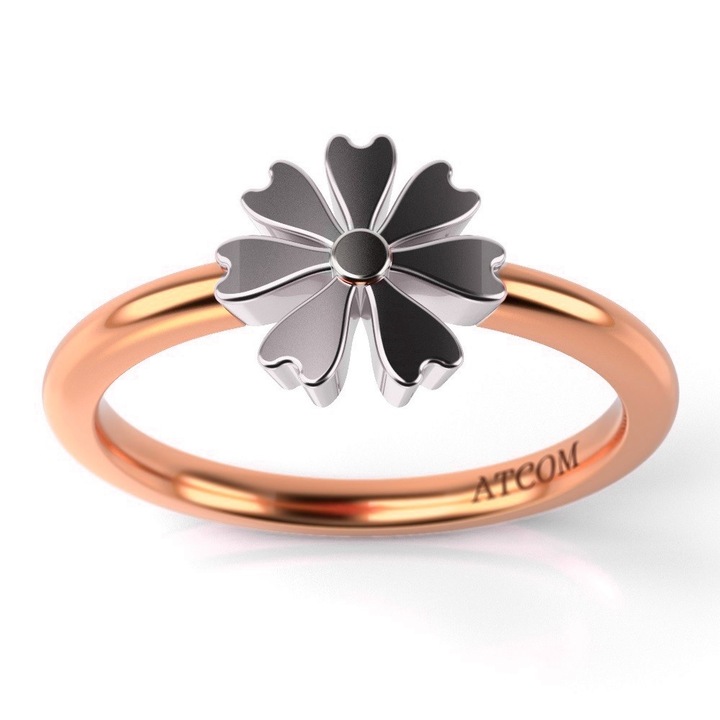 Inel de logodna din aur roz rodinat cu alb model Bee