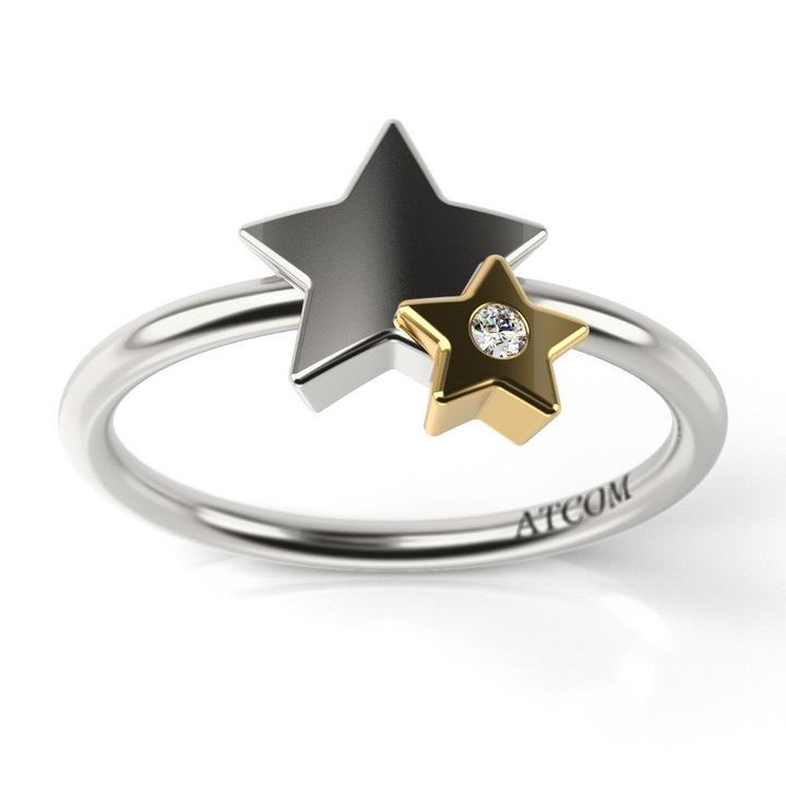 Inel de logodna din aur alb rodinat cu galben model Mogly