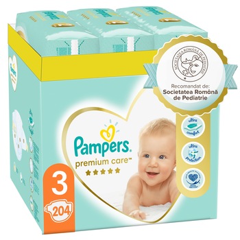 Scutece Pampers Premium Care XXL Box Marimea 3, 6-10 kg, 204 buc Scutece Pampers Premium Care XXL Box Marimea 3, 6-10 kg, 204 buc