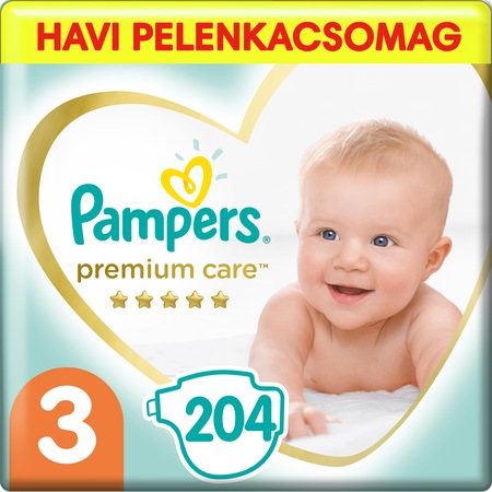 Pampers Premium Care Pelenka, 3-as Méret (Midi), 6-10kg, 204 db, havi pelenkacsomag