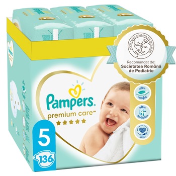 Scutece Pampers Premium Care XXL Box Marimea 5, 11- 16 kg, 136 buc Scutece Pampers Premium Care XXL Box Marimea 5, 11- 16 kg, 136 buc