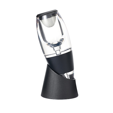 Decantor smart pentru vin, Zggzerg, Cu filtru antidepuneri sau resturi de pluta, Include un suport, Fara bisfenol A, Capacitate nelimitata, Usor de curatat, Negru/Transparent