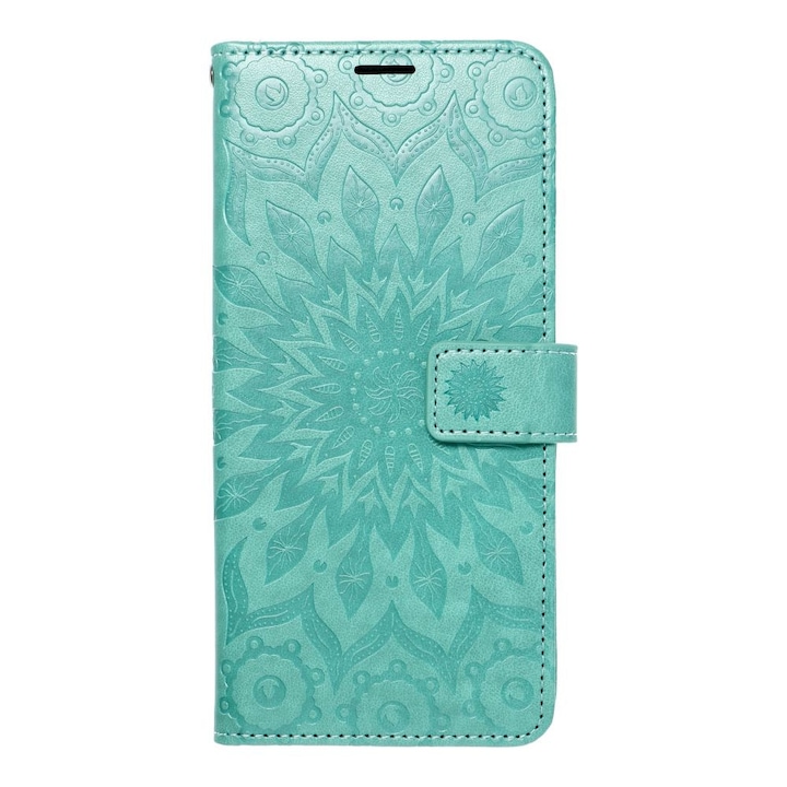 Xiaomi Redmi 14C / Redmi A4 / Poco C75 kompatibilis telefontok, könyvtok, mágneszáras, bankkártyatartós, mandala mintás, zöld, Forcell Mezzo