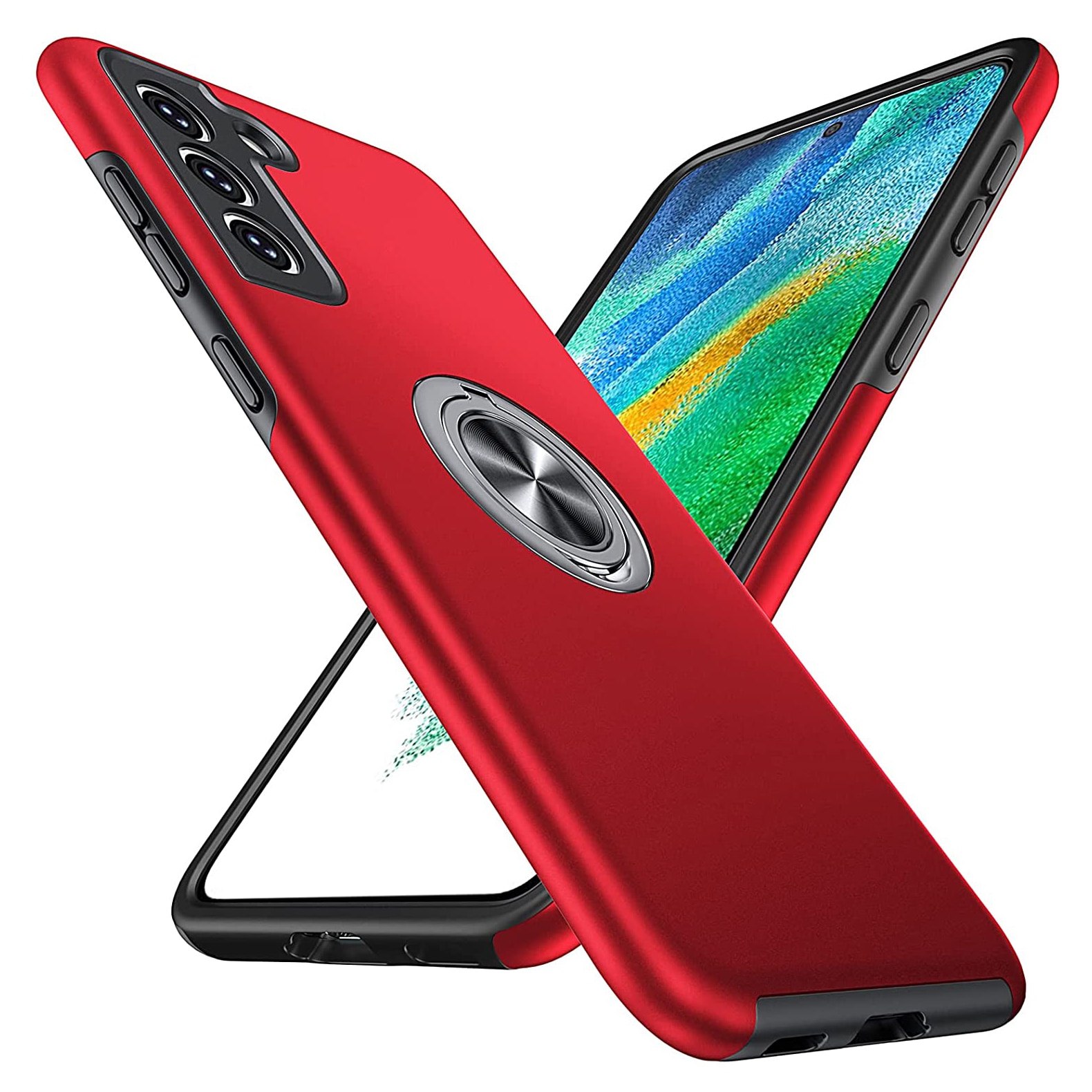 Husa pentru Samsung Galaxy S21 FE, inel rotativ 360° si Kickstand, Protectie Militara Antisoc, cu disipare termica, Rosu