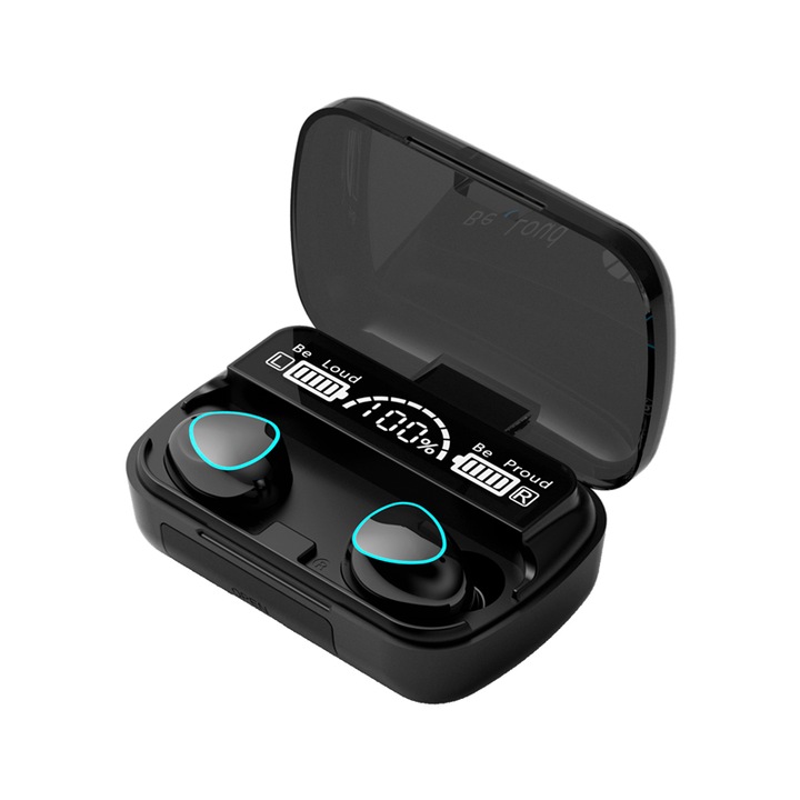 Слушалки M10 TWS®, Wireleess, Bluetooth 5.1, водоустойчив IPX7, безжични, магнитен калъф, LED дисплей, 2000mAh батерия