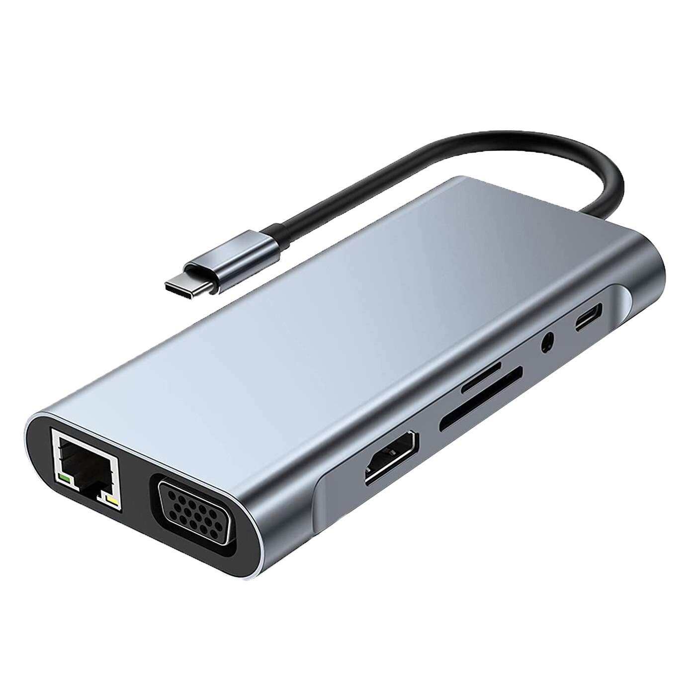 Хъб адаптер, 11 в 1, 4K-HDMI, VGA, Type-C, USB3.0/2.0, 87 W, SD & TF ...