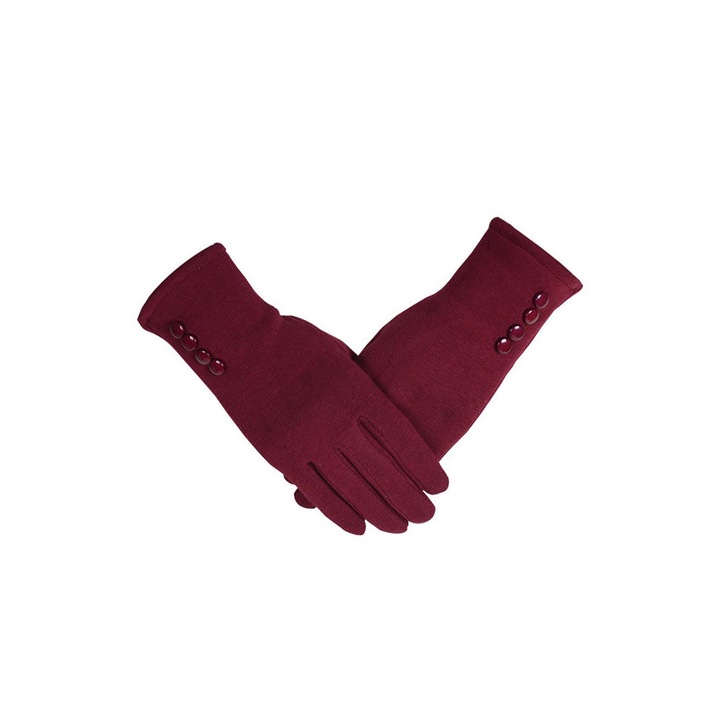 Manusi touchscreen pentru femei, elegante, cu nasturi Visiniu 20.5 cm