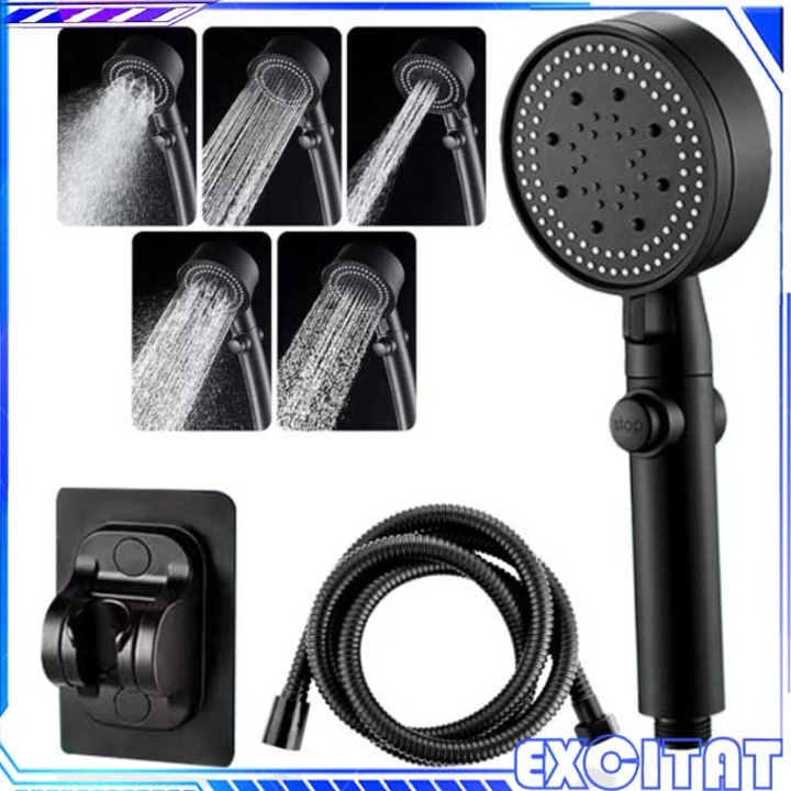 Para de dus 5 functii, Excitat®, Filtru de bumbac si granule minerale active, Anti-calcar, Presiune mare, Mod puls, mod atomizare, mod mixt, mod dus, mod slug, reglabil, ABS, Negru