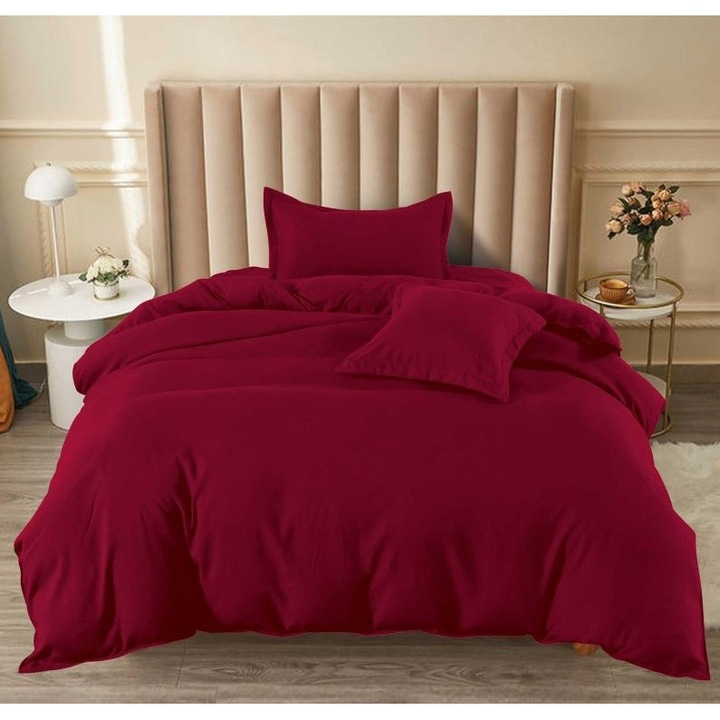 Спално бельо, Fucioasa, Plain, 4 части, 1 лице, 140x200cm, фин сатен, бордо червено