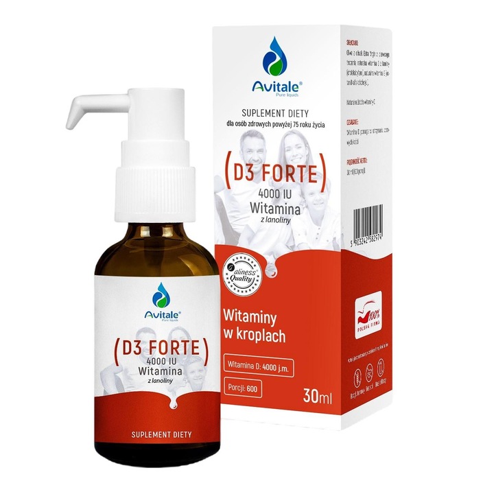 Supliment aliemntar vitamina D3 Forte, Avitale, 4000IU, Suport imunitar, 30 ml
