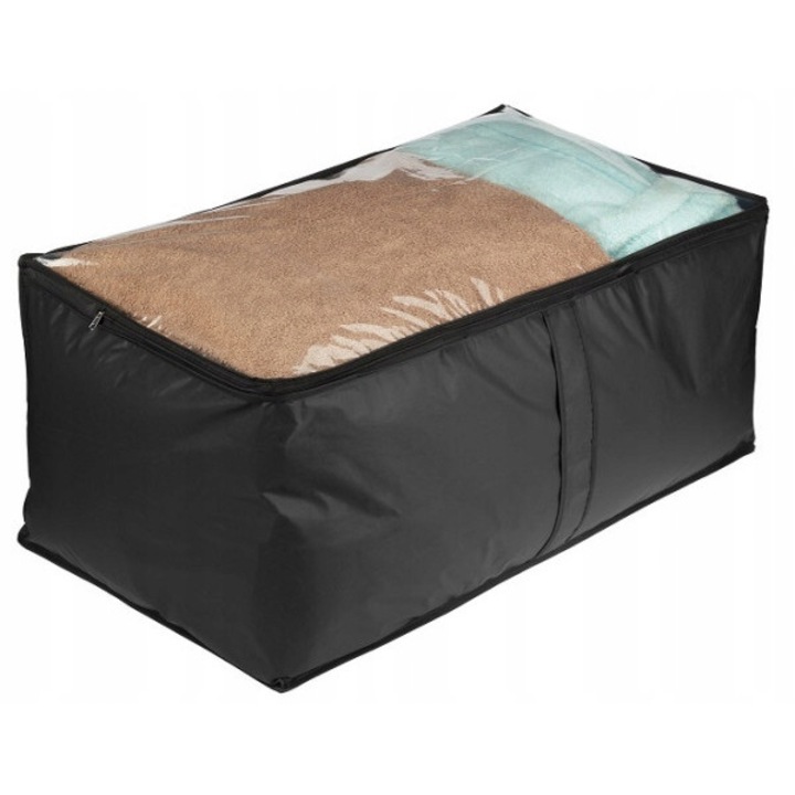 Husa organizator pentru lenjerie de pat si haine, Galicja, Plastic, 75x40x30 cm, Negru