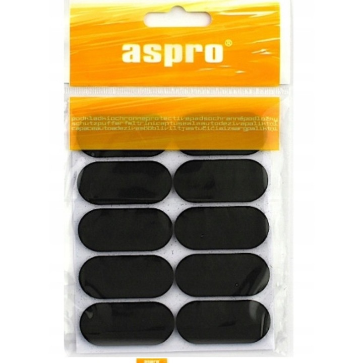 Set 10 bucati protectii autoadezive Aspro, 2x4,4 cm, negru, 3 mm
