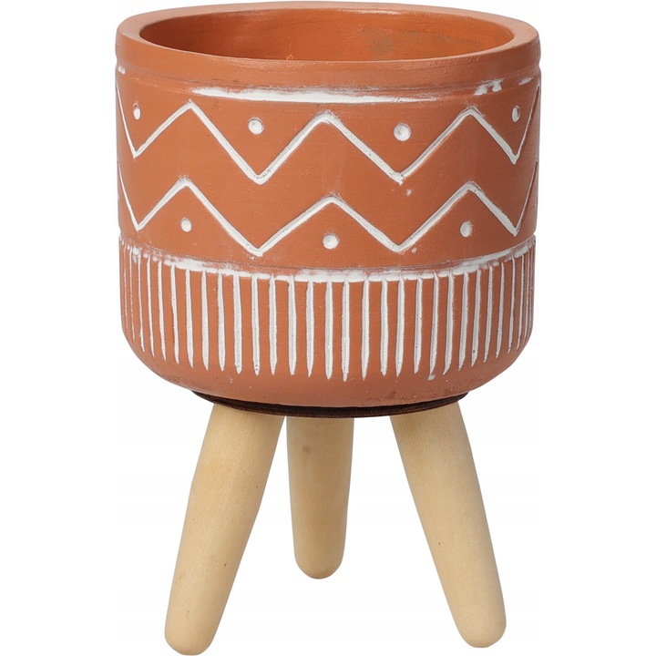 Ghiveci decorativ, Koopman, Ciment/Lemn, 15x10 cm, Maro/Alb