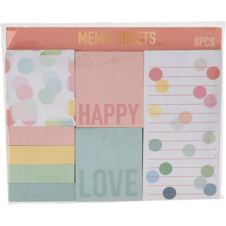 Set de 8 notite adezive Koopman, hartie, multicolor, 76x76mm