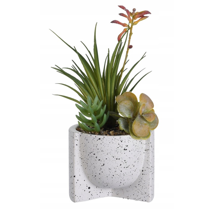 Planta artificiala, Koopman, Plastic, Cu ghiveci decorativ, 26 cm, Alb/Verde