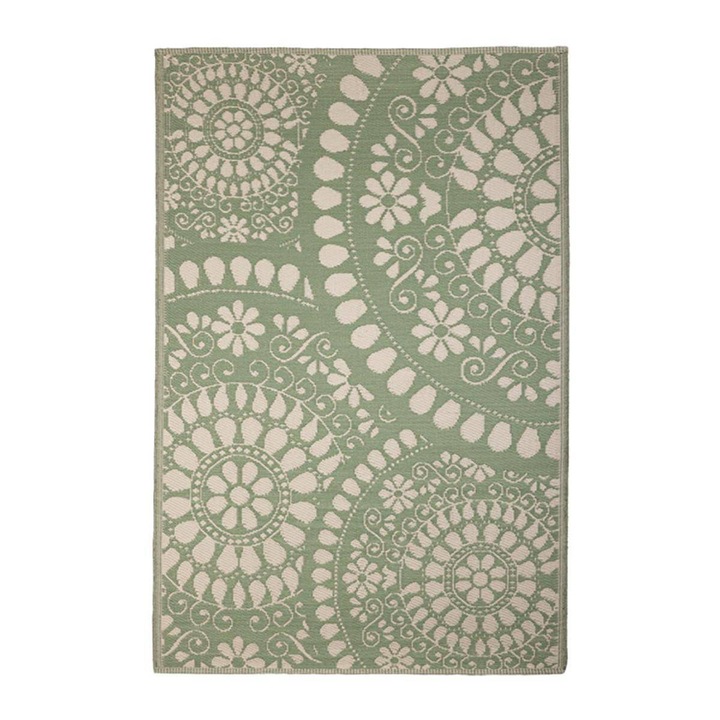 Килим, Esschert Design, 121 x 182 см, Зелен/Бял