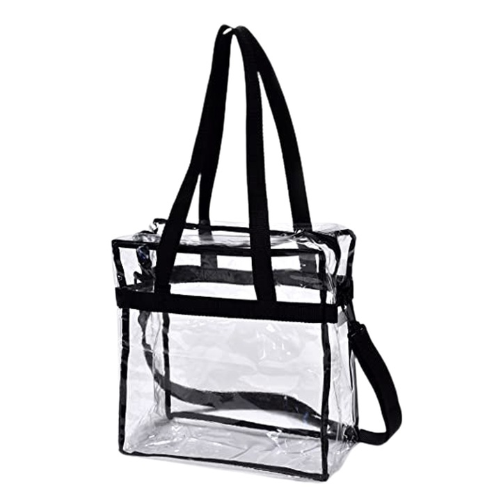 Jormftte átlátszó PVC táska, fekete, 32x30x16cm, vállpánttal, irodába és sporteseményekre