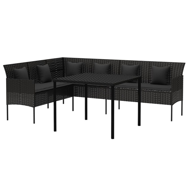 vidaXL 2 részes fekete polyrattan kerti étkezőgarnitúra párnával 27.49 kg 362338