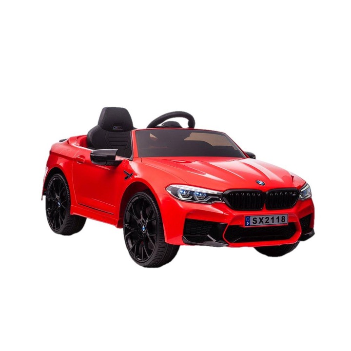 Електрическа кола BMW M5, Leantoys, 2x45 W, 12 V, 7 Ah, LED, MP3/USB, 124x74x55 см, Пластмаса/Кожа, Червен/Черен