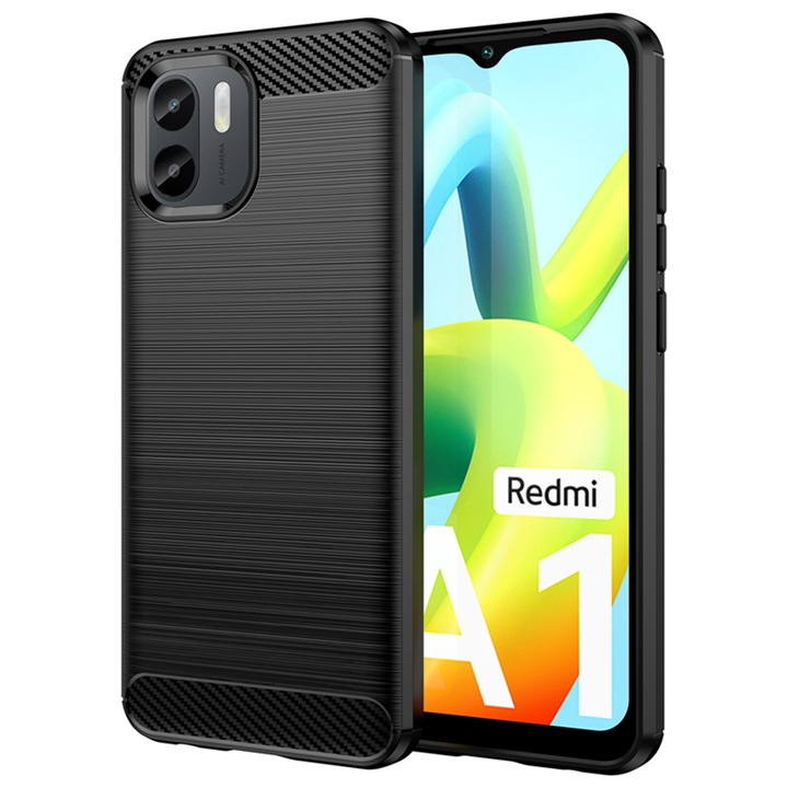 Husa Carbon compatibila cu Xiaomi Redmi A1, New Carbon Design, Slim Fit, Negru