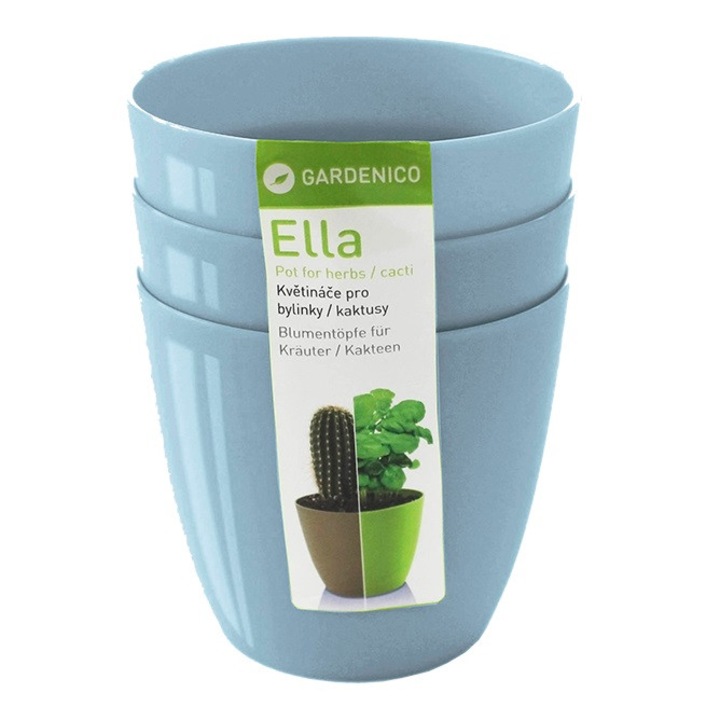 Set ghivece, Hydrostab, Ella Matt 7, 7x6.8cm, 3 bucati, Albastru