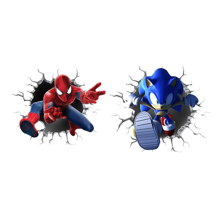 Sticker decorativ cu Sonic si Spiderman, 70 cm, 1116STK