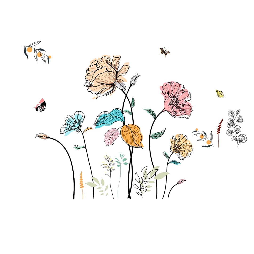 Sticker decorativ cu Flori colorate, 120 cm, 1134STK - eMAG.ro