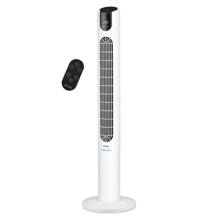 Вертикален вентилатор Trisa, Comfort Breeze, 9359.7010, 28 W, 8 скорости, Височина 115 см, Дистанционно управление, Бял