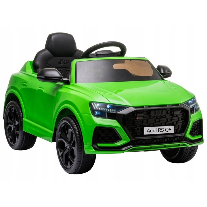 Masinuta electrica Audi RS Q8, Leantoys, 2x45 W, 12 V, LED, USB/MP3/Bluetooth, Plastic/Piele, 101x62x51 cm, Negru/Verde