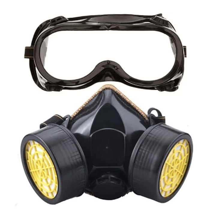 Set Ochelari Si Masca De Protectie EDAR, 2 Filtre De Carbon Activ, Negru