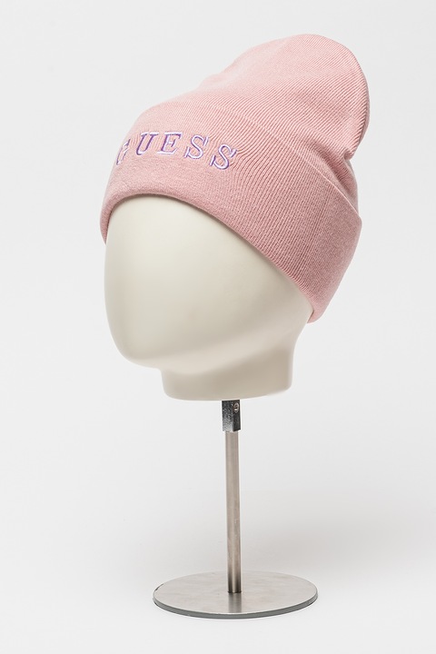 Guess, Caciula din tricot cu logo, Roz prafuit, 57 CM