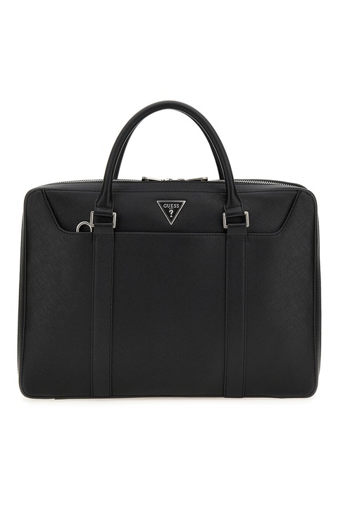Guess, Geanta de piele ecologica pentru laptop, Negru