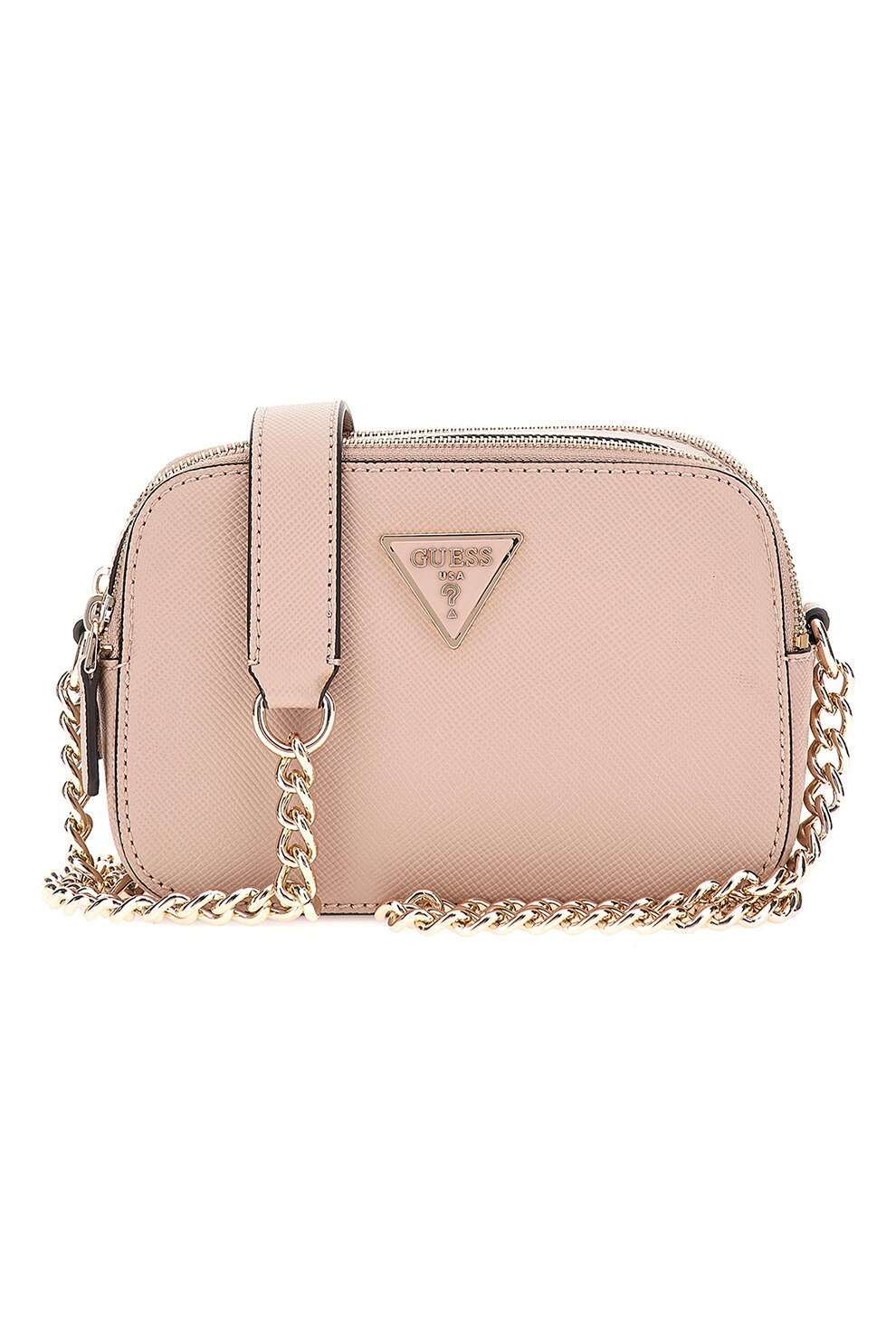GUESS, Geanta crossbody de piele saffiano sintetica Noelle, Roz pastel
