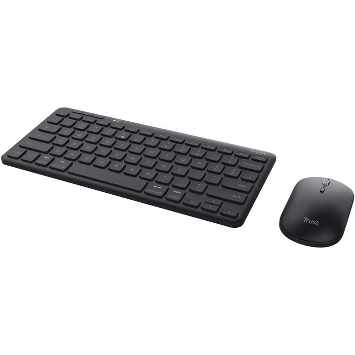 Kit tastatura + mouse Wireless/Bluetooth, Trust LYRA, Multi-Device, Layout US, mouse 800-1600 DPI, Negru