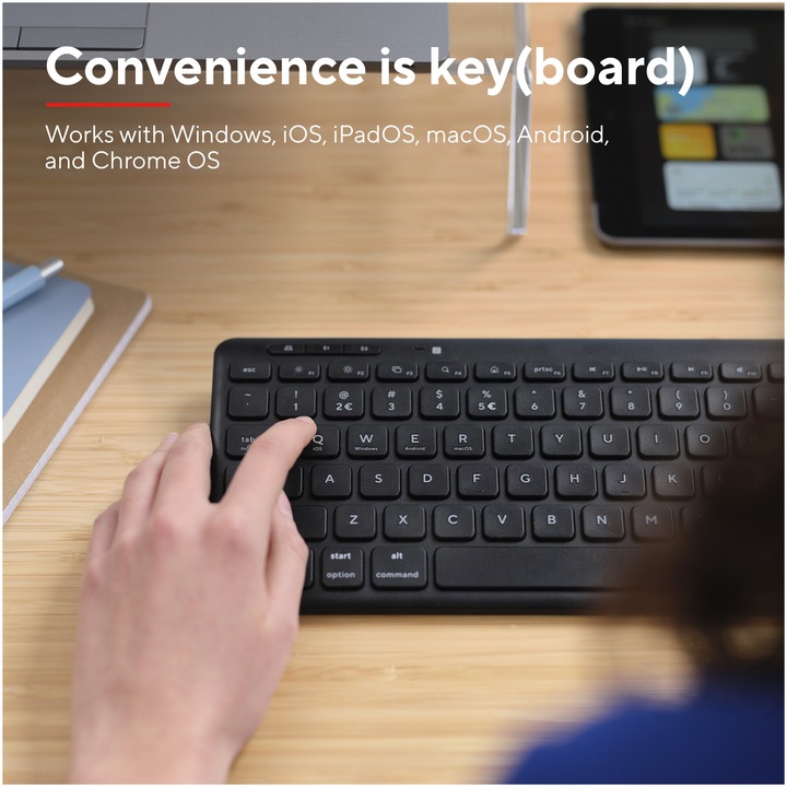 Kit tastatura + mouse Wireless/Bluetooth, Trust LYRA, Multi-Device, Layout US, mouse 800-1600 DPI, Negru