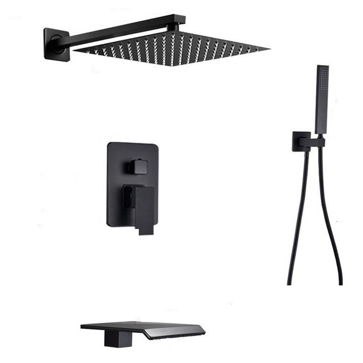 Set de dus Negru, palarie de 30 CM, functie cascada, AquaSpa