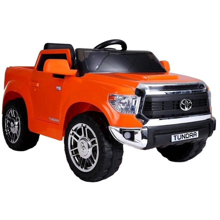 Електрическа кола Toyota Tundra, Leantoys, 2x45 W, LED, MP3/USB, Пластмаса/Кожа, 115x74x60 см, Оранжев/Черен