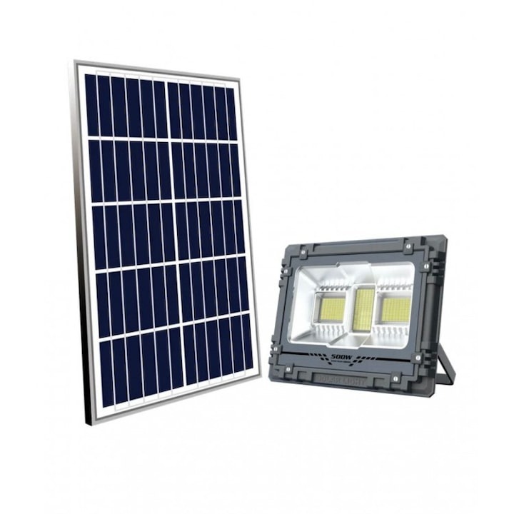 Proiector cu panou solar, impermeabil, din aluminiu, cu telecomanda si temporizator, MJ-AW, Putere - 800 W, culoare negru
