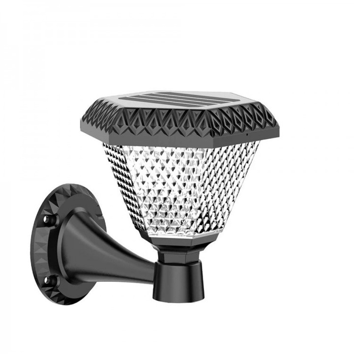 Set 2 bucati Lampa solara de perete, lumina calda si RGB, cu telecomanda, hexagonala, 6w, SN-300B, culoare negru